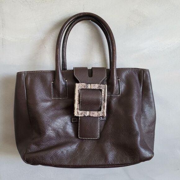 Adrienne Vittadini Purse Satchel Handbag Brown Double Handles Leather Y2k - Picture 1 of 9